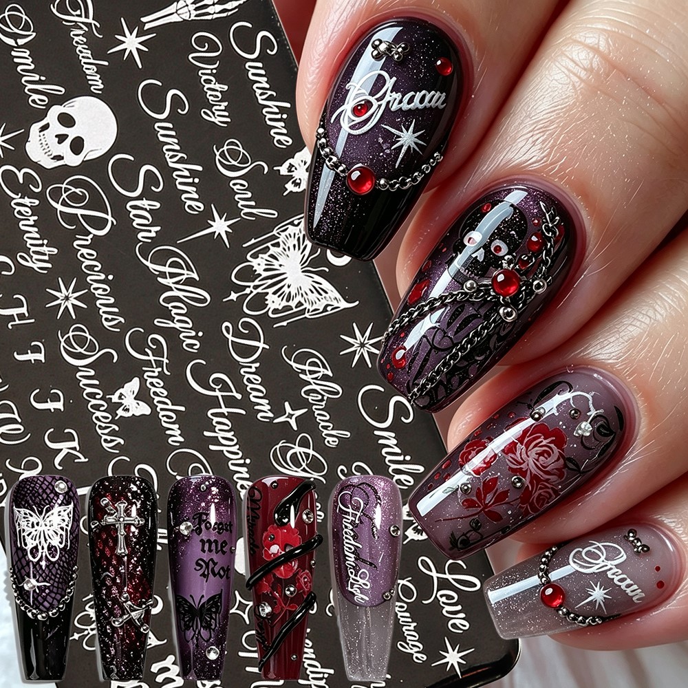 Nail Art Vintage - 3D İskelet Kafatası Kelebek Cadılar Bayramı