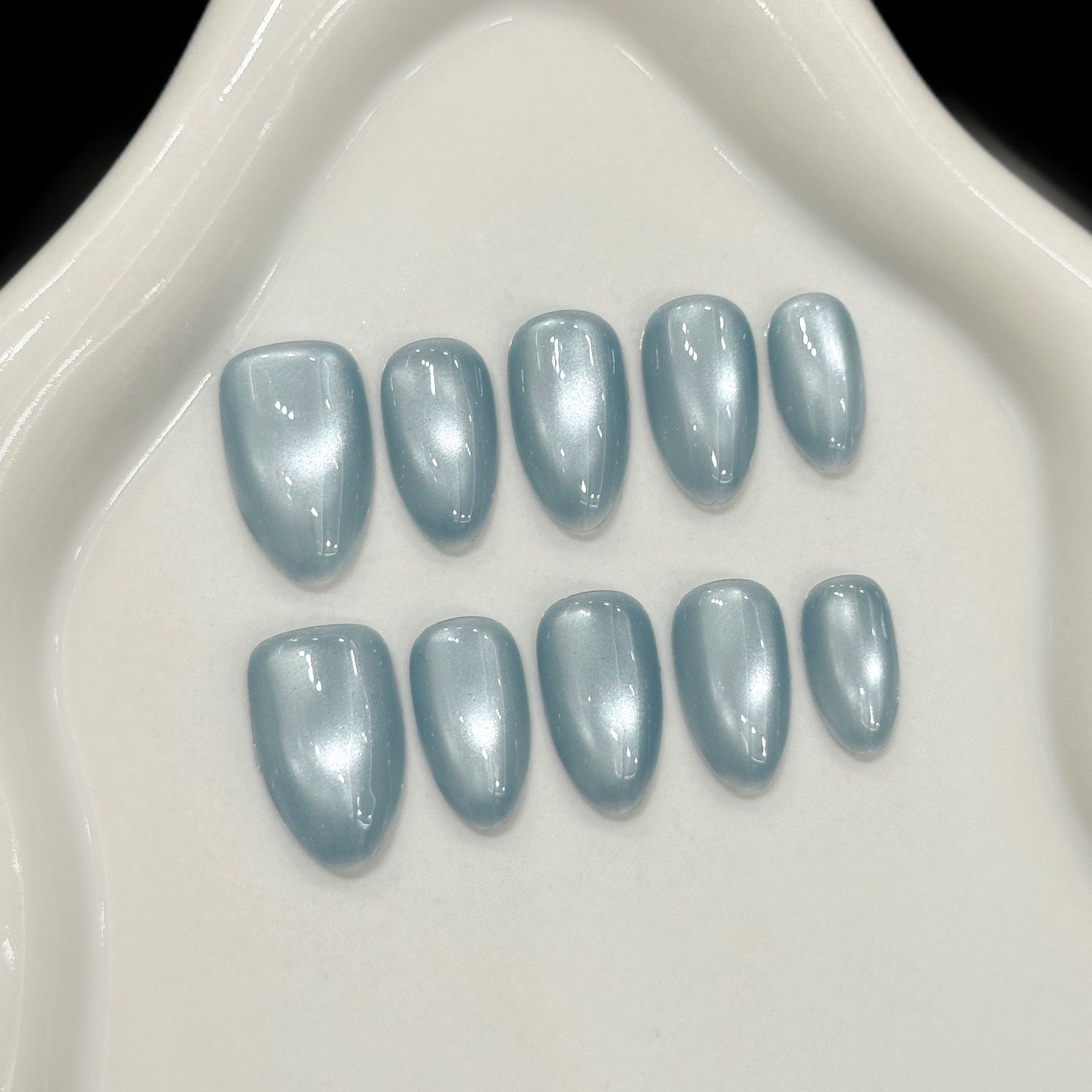 Nail Art French Nails - 10 Adet Mavi Kedi Gözü Fransız