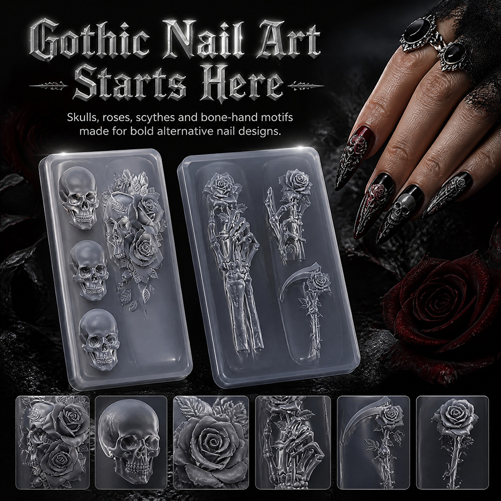 Nail Art Vintage - 2 Parça Set Koyu Gül Kafatası