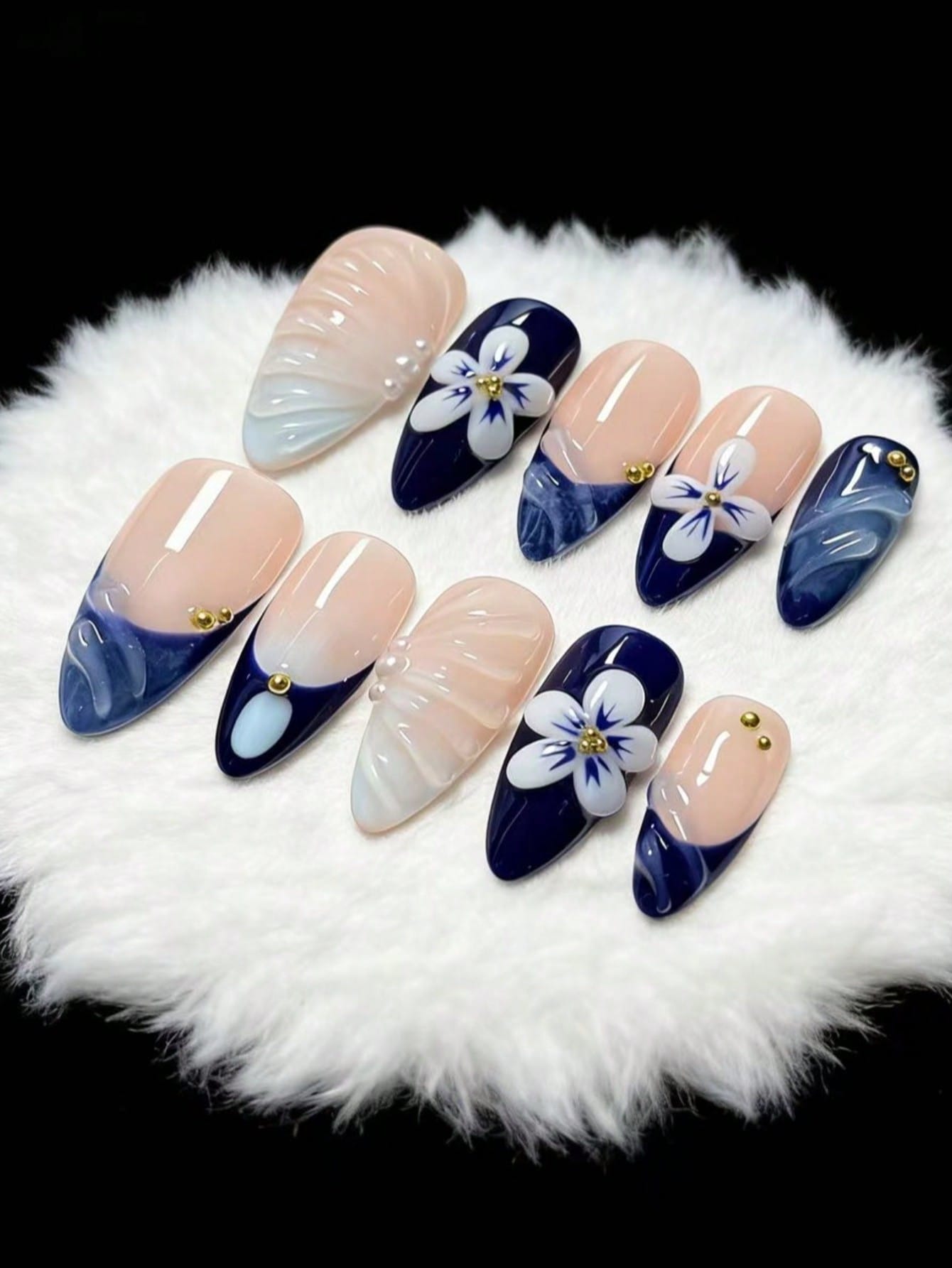 Nail Art French Nails - 10 Parçalı Kabartmalı Dalga Desenli Fransız