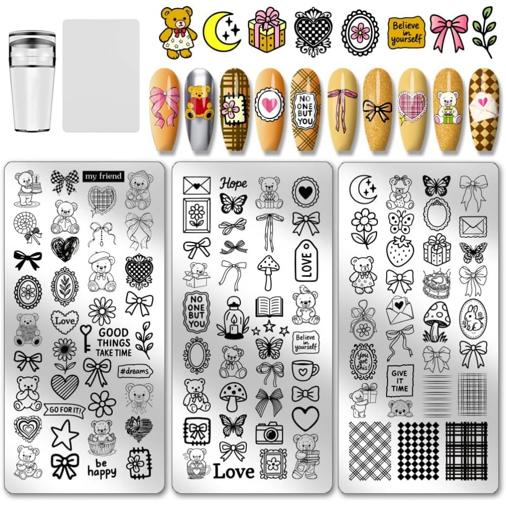 Nail Stamping Plate - 3 adet Sevimli Ayı Tırnak Damgalama