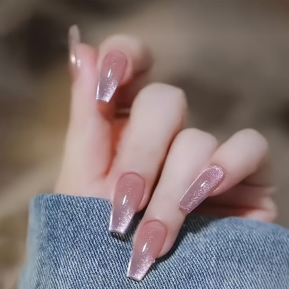 Nail Art Design - 24 adet Işıltılı Pembe Simli Kedi
