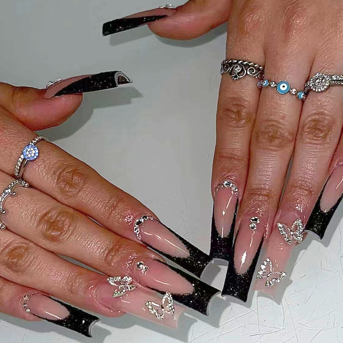 Nail Art French Nails - 24 Adet Siyah Fransız Takma Tırnak